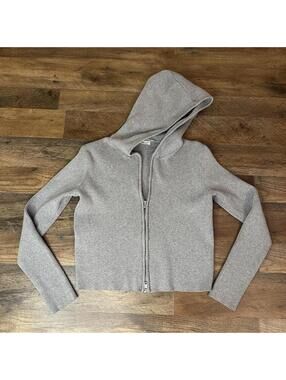 JOHN GALT Arden Sweater Hoodie Womens S/M Double Zip Gray Ribbed